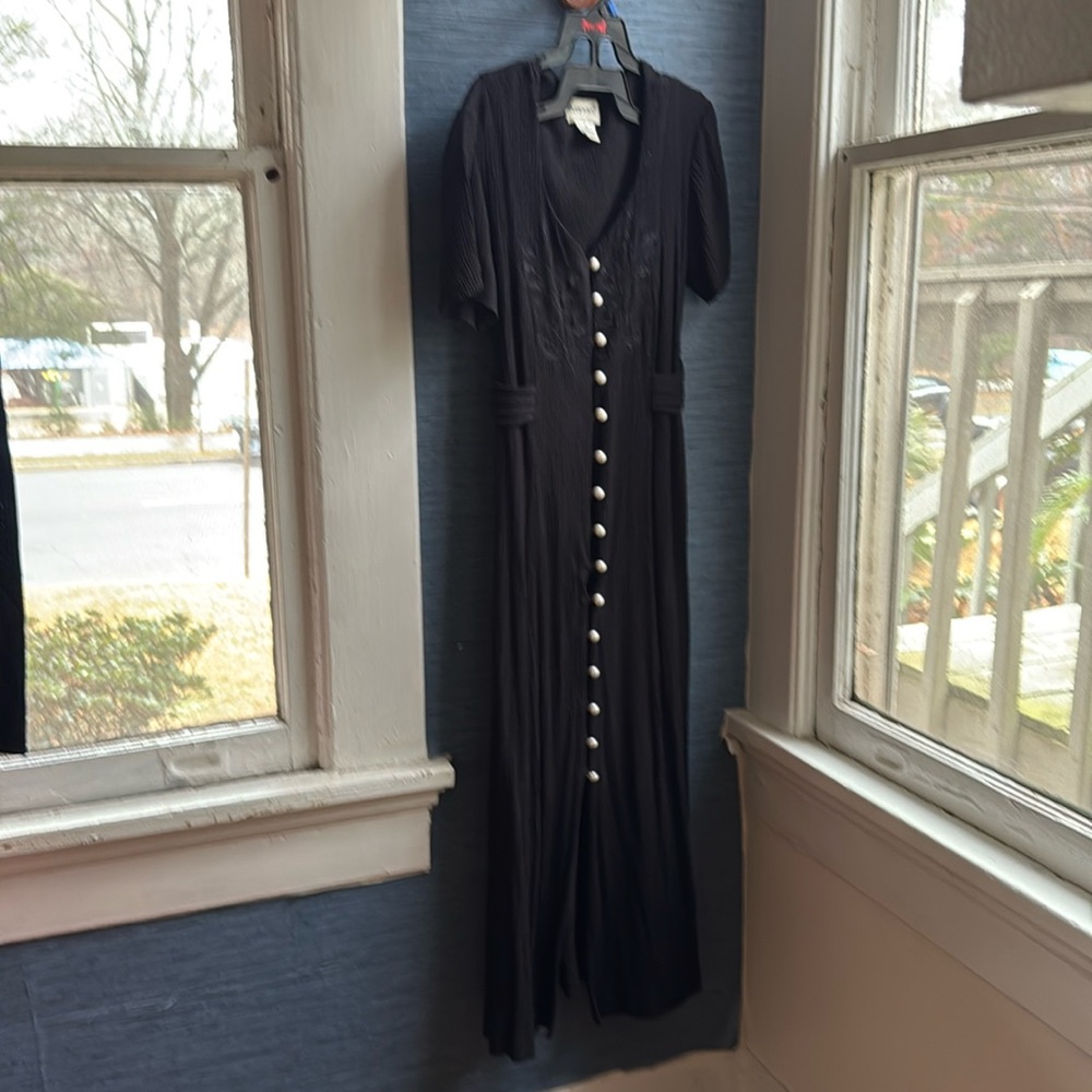 90s Fashion Bug Vintage Goth Librarian Black Dress with White Buttons